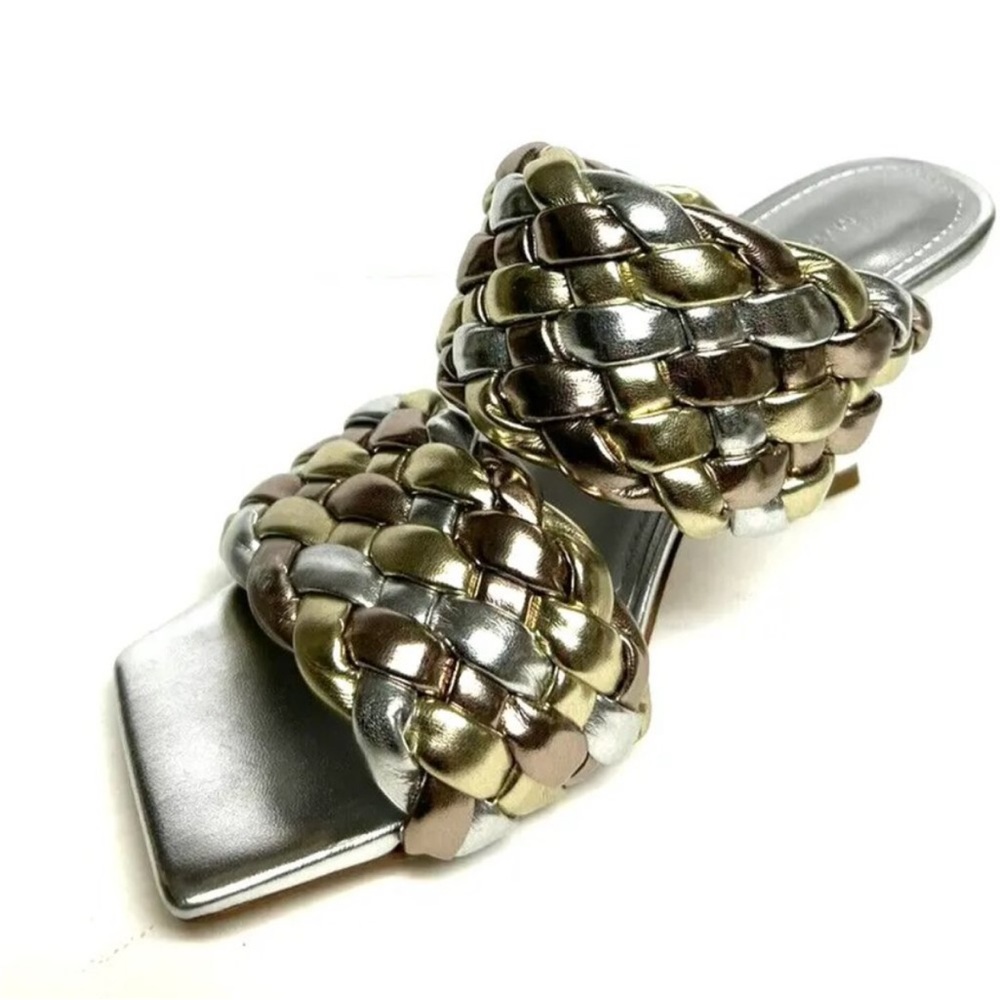Marc Fisher Metallic Braided Slide Sandals in Silver, Gold, and Rose Gold